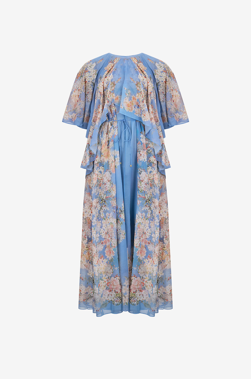 Cascadian long floral georgette cape dress