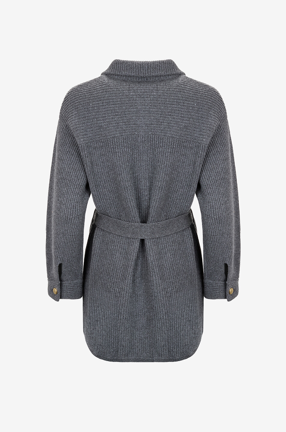 BRUNELLO CUCINELLI Belted long wool and cashmere cardigan with pockets Women DARK GREY 2