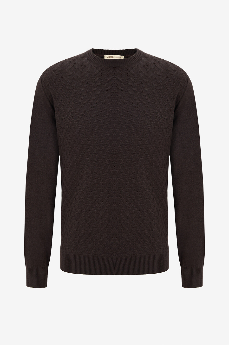 MAURIZIO BALDASSARI Pull à col rond en maille zigzag de laine et cachemire Homme MARRON FONCÉ 1