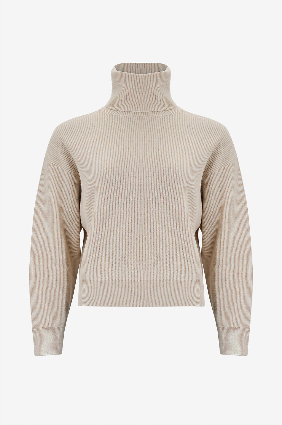 BRUNELLO CUCINELLI Pull boxy côtelé à col roulé en laine et cachemire mélangés Femme Beige Foncé 1