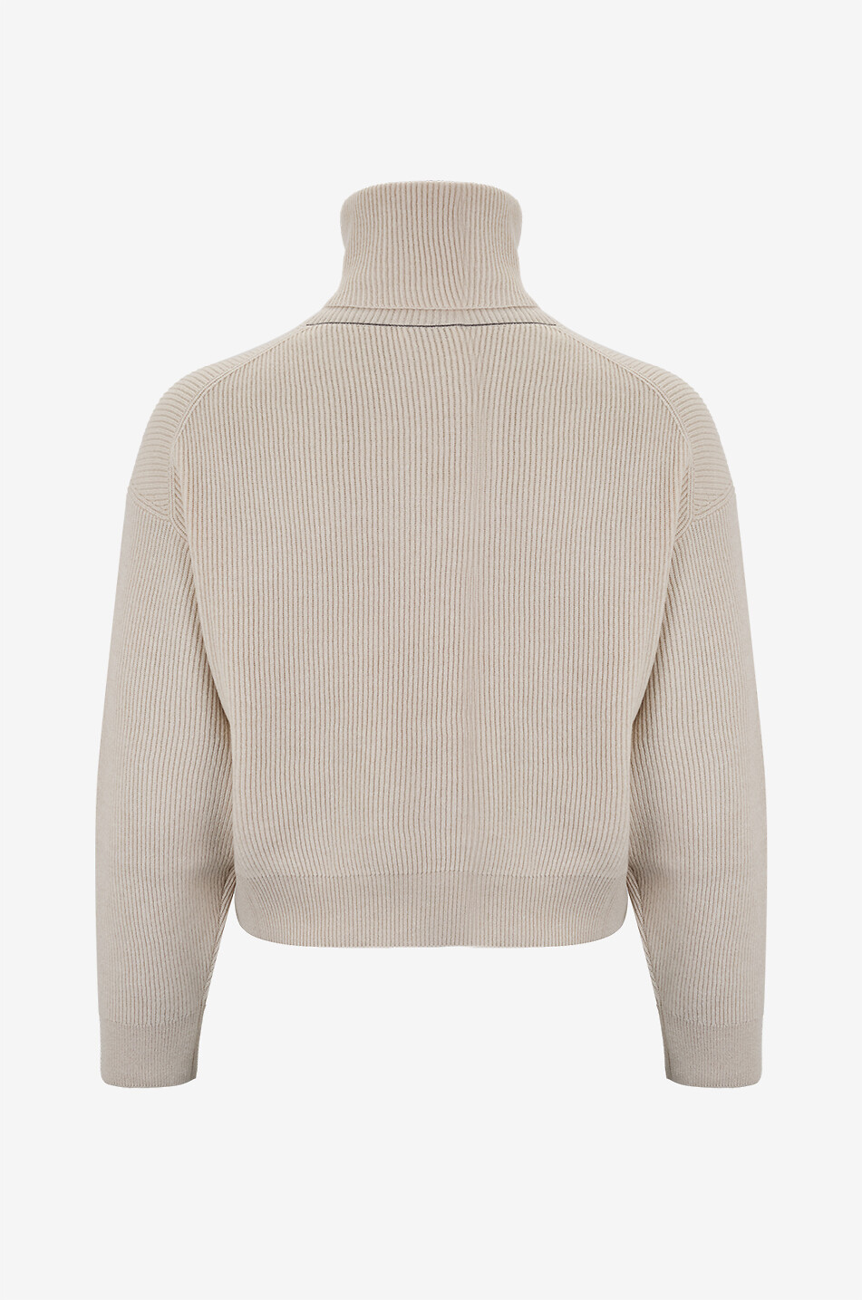 BRUNELLO CUCINELLI Pull boxy côtelé à col roulé en laine et cachemire mélangés Femme Beige Foncé 2