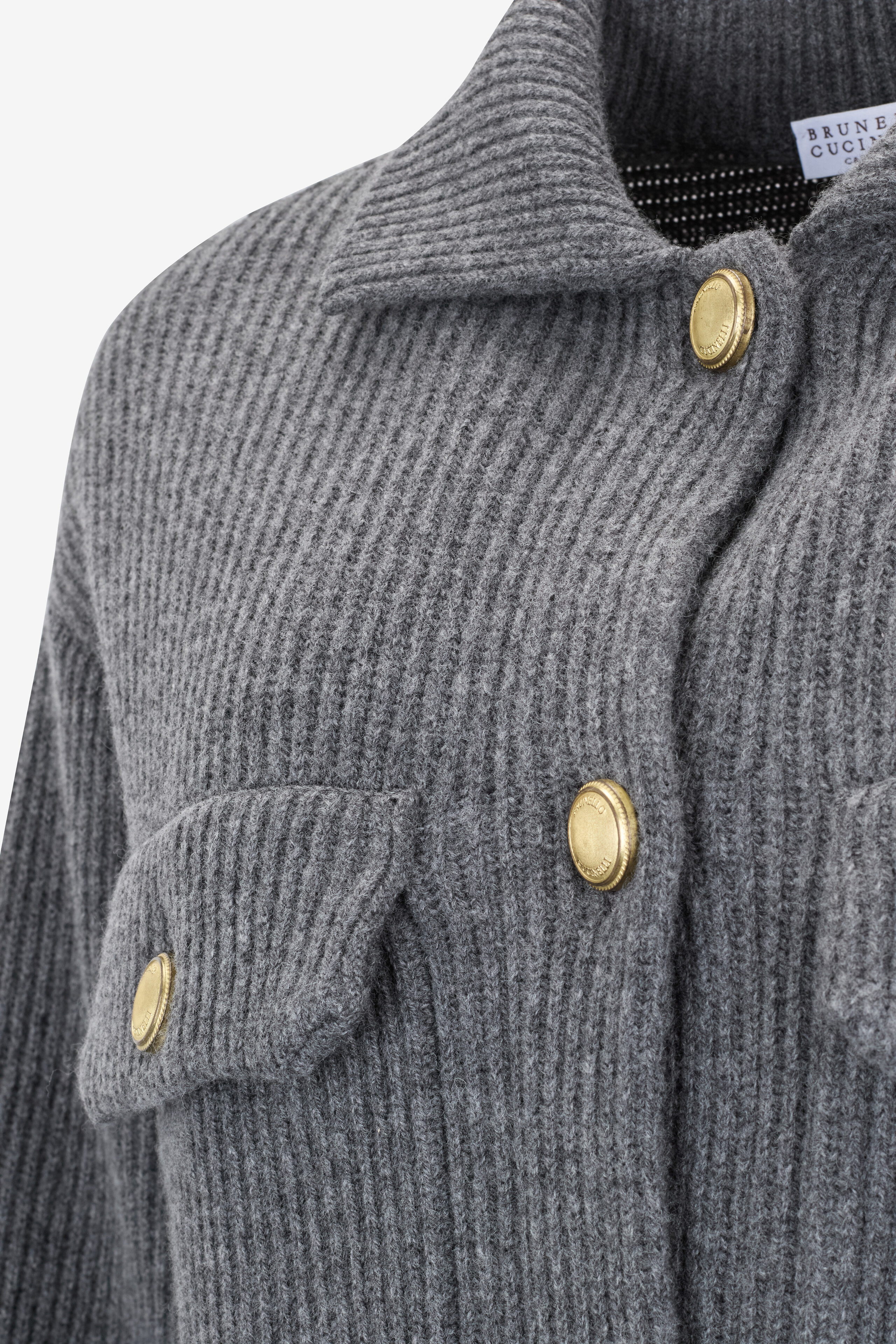 BRUNELLO CUCINELLI Belted long wool and cashmere cardigan with pockets Women DARK GREY 3