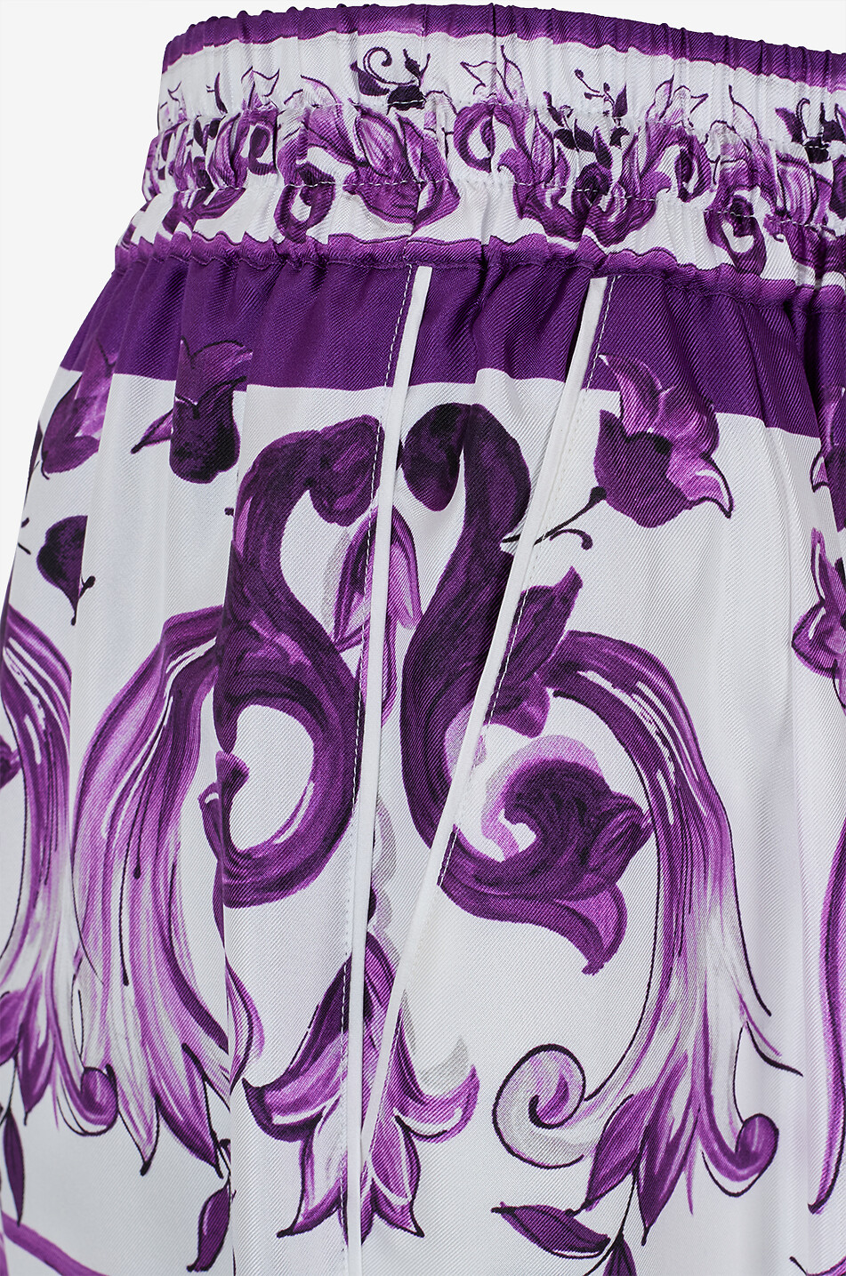 DOLCE & GABBANA Pantalon large en sergé de soie imprimé Majolica Femme VIOLET 3