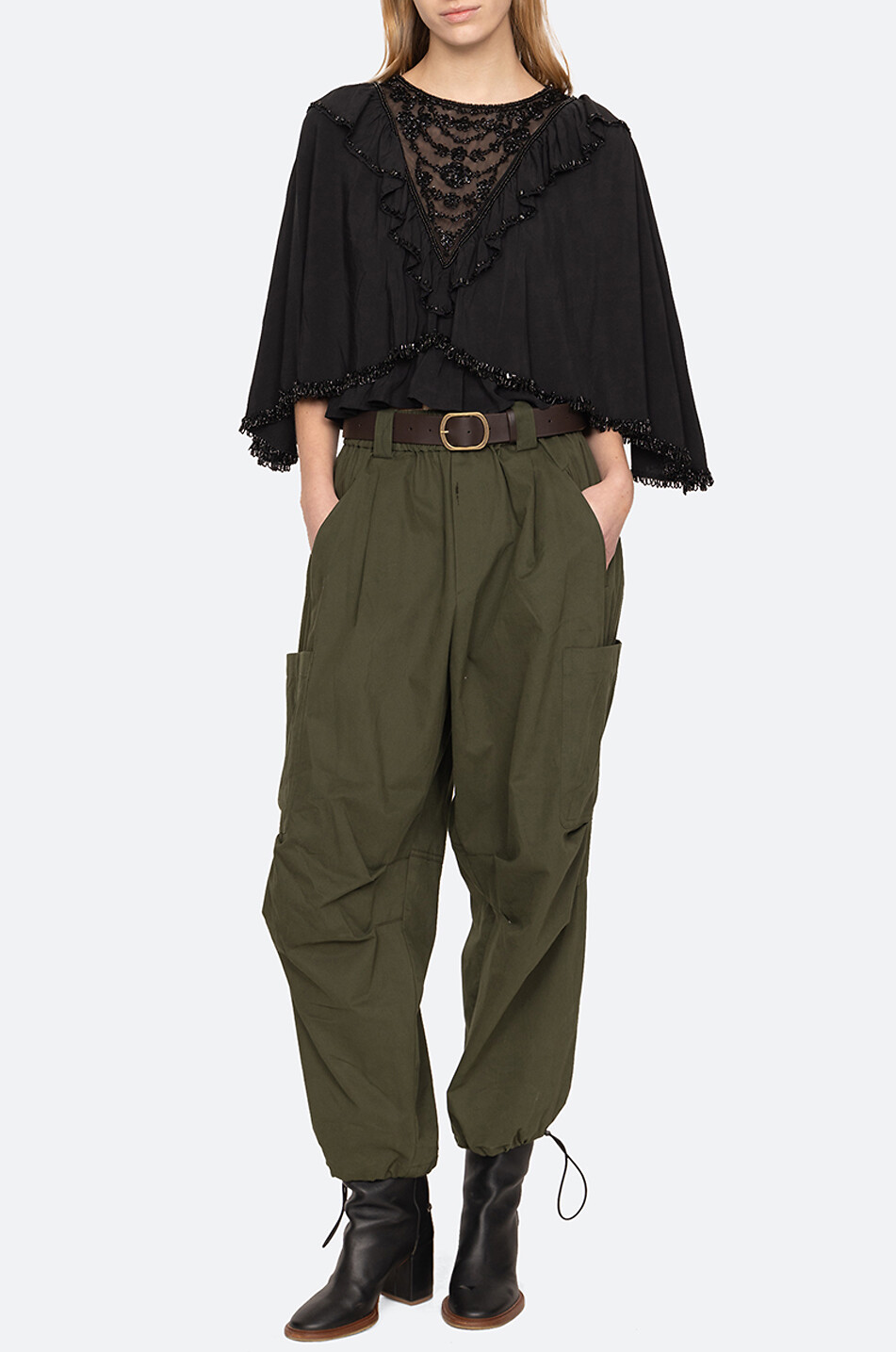SEA Sullivan belted canvas cargo trousers Women GREEN 4