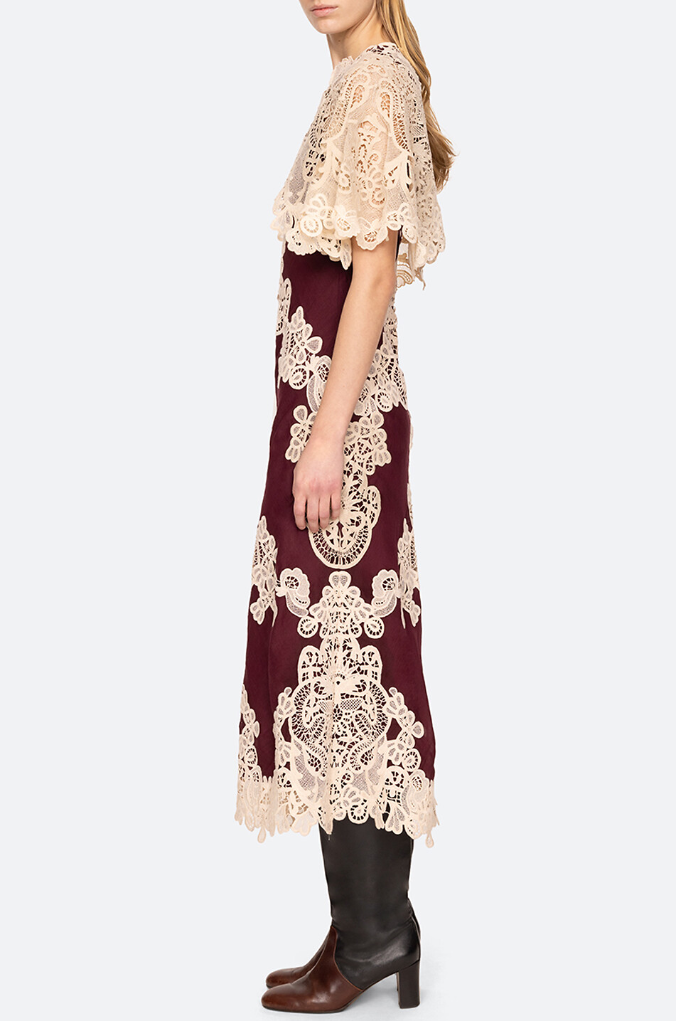 Medina lace-embellished ramie midi dress - SEA - RED - Bongénie Outlet