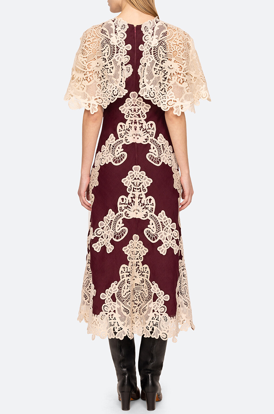 Medina lace-embellished ramie midi dress - SEA - RED - Bongénie Outlet