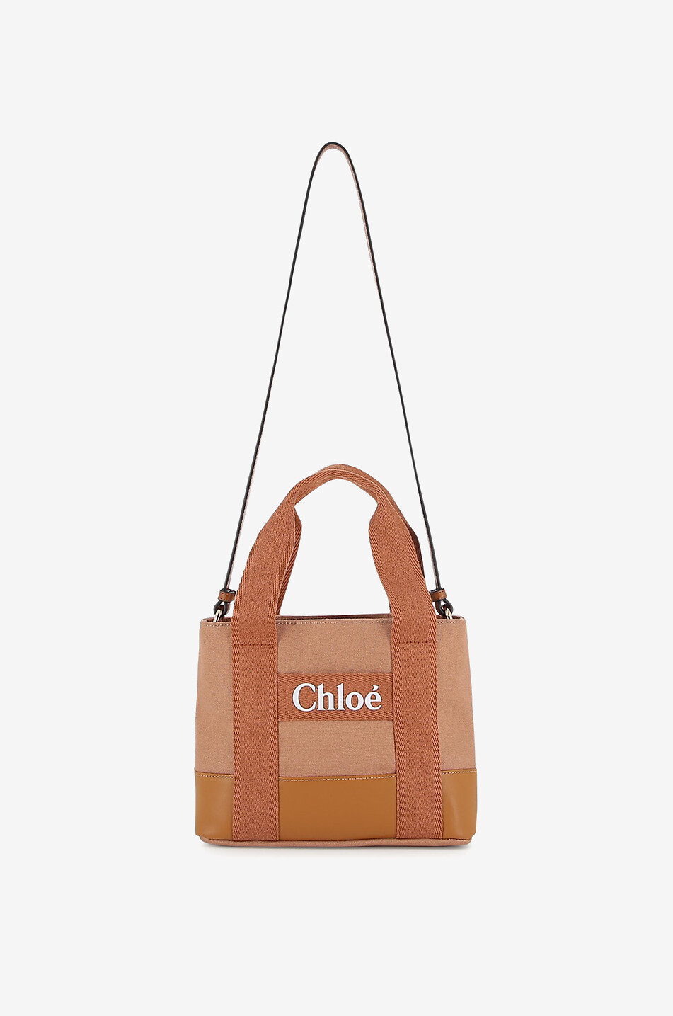 CHLOE Woody-style girls' canvas and leather tote bag Girl LIGHT BROWN 1