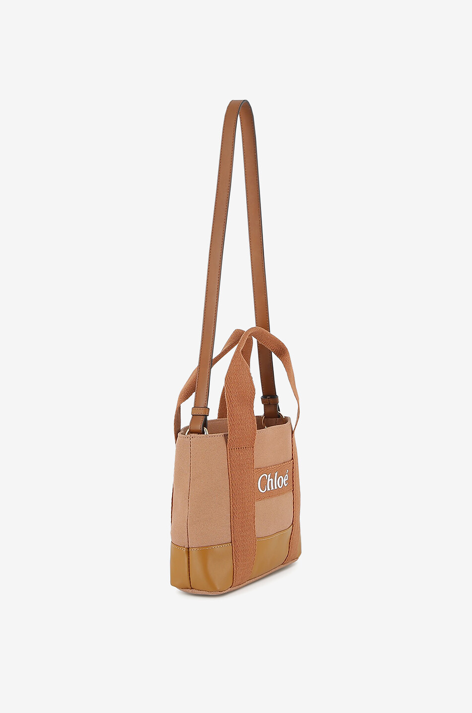 CHLOE Woody-style girls' canvas and leather tote bag Girl LIGHT BROWN 7