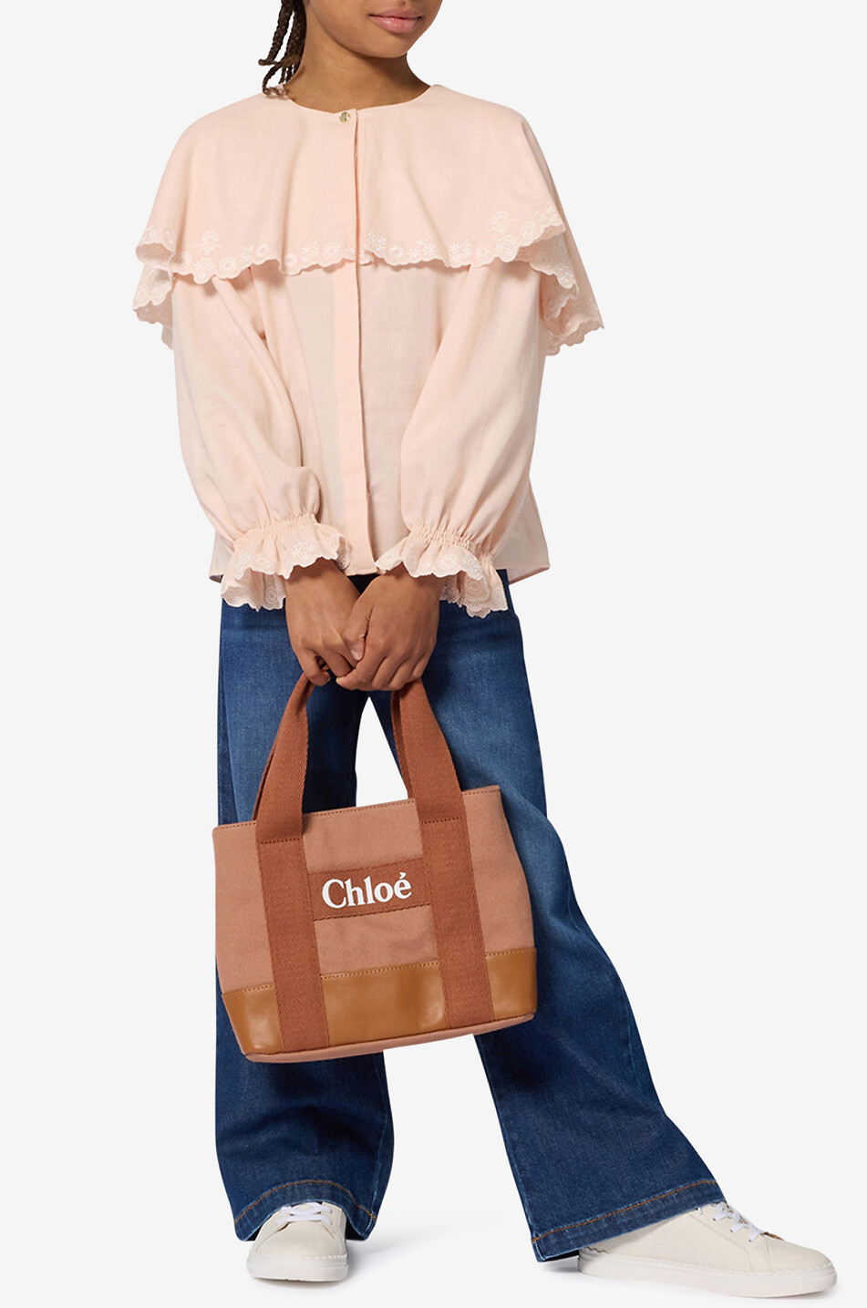 CHLOE Woody-style girls' canvas and leather tote bag Girl LIGHT BROWN 3