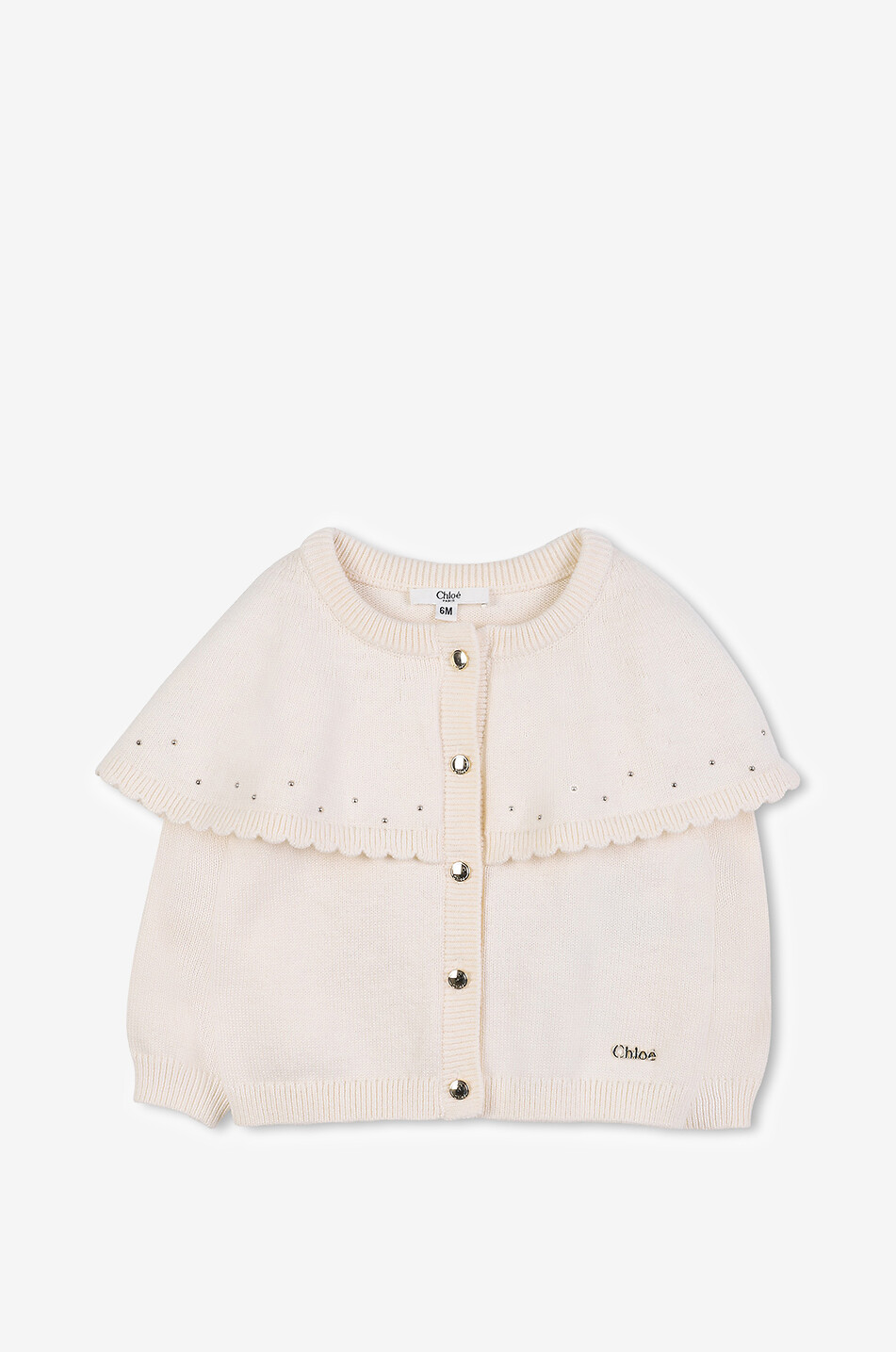 Studded baby cape cardigan in cotton and wool