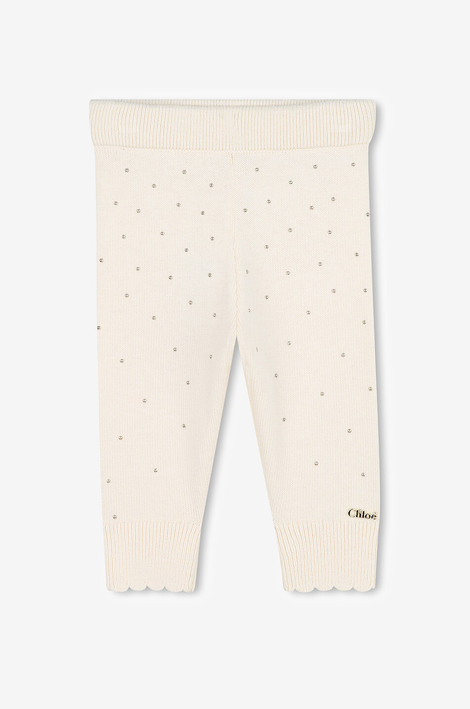 CHLOE Studded baby knit trousers Baby EGGSHELL 1