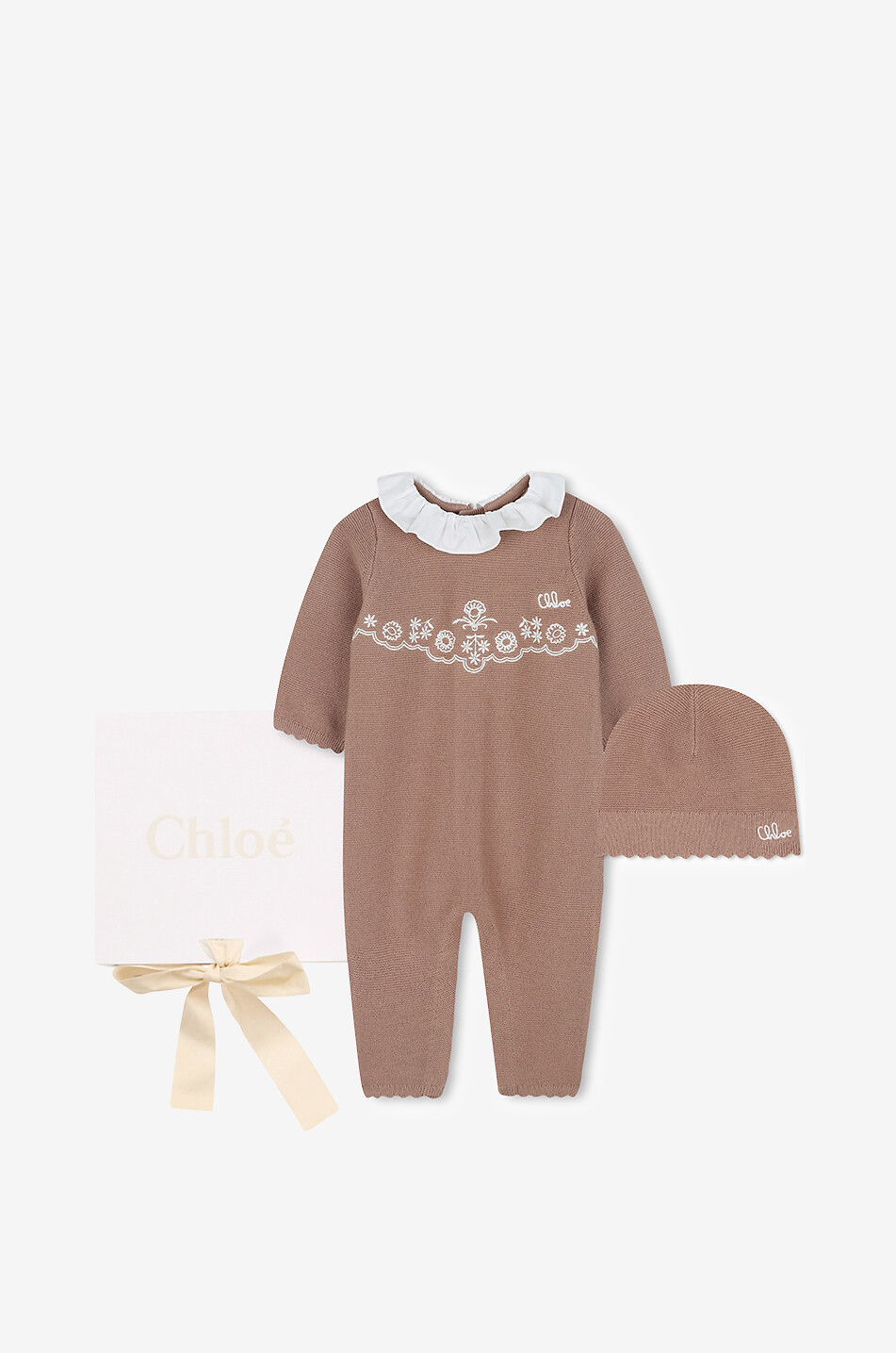 Coffret bébé combinaison et bonnet en coton et cachemire