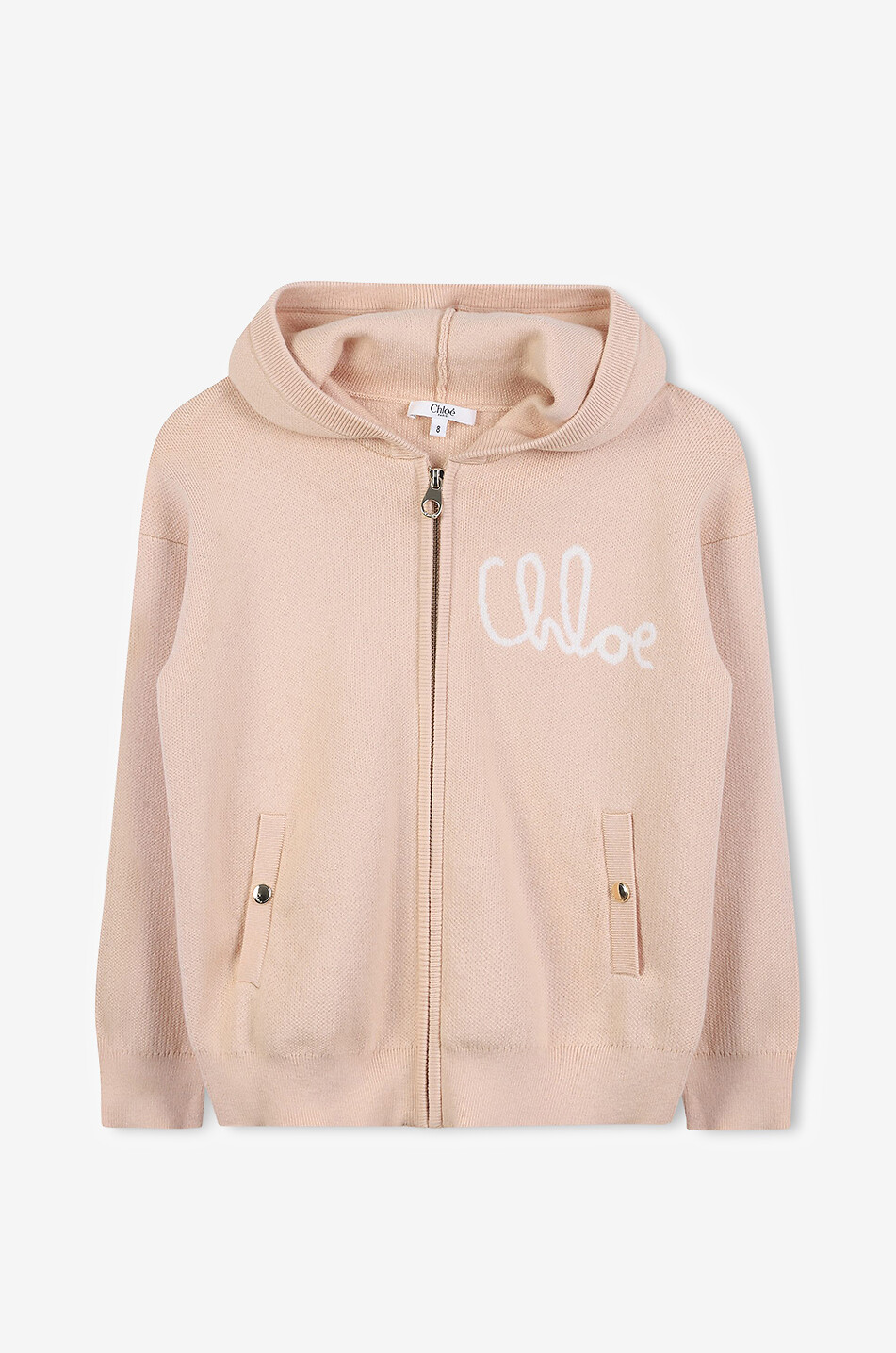 CHLOE Cardigan zippé à capuche en maille jacquard fille Chloé Signature Fille BEIGE 1