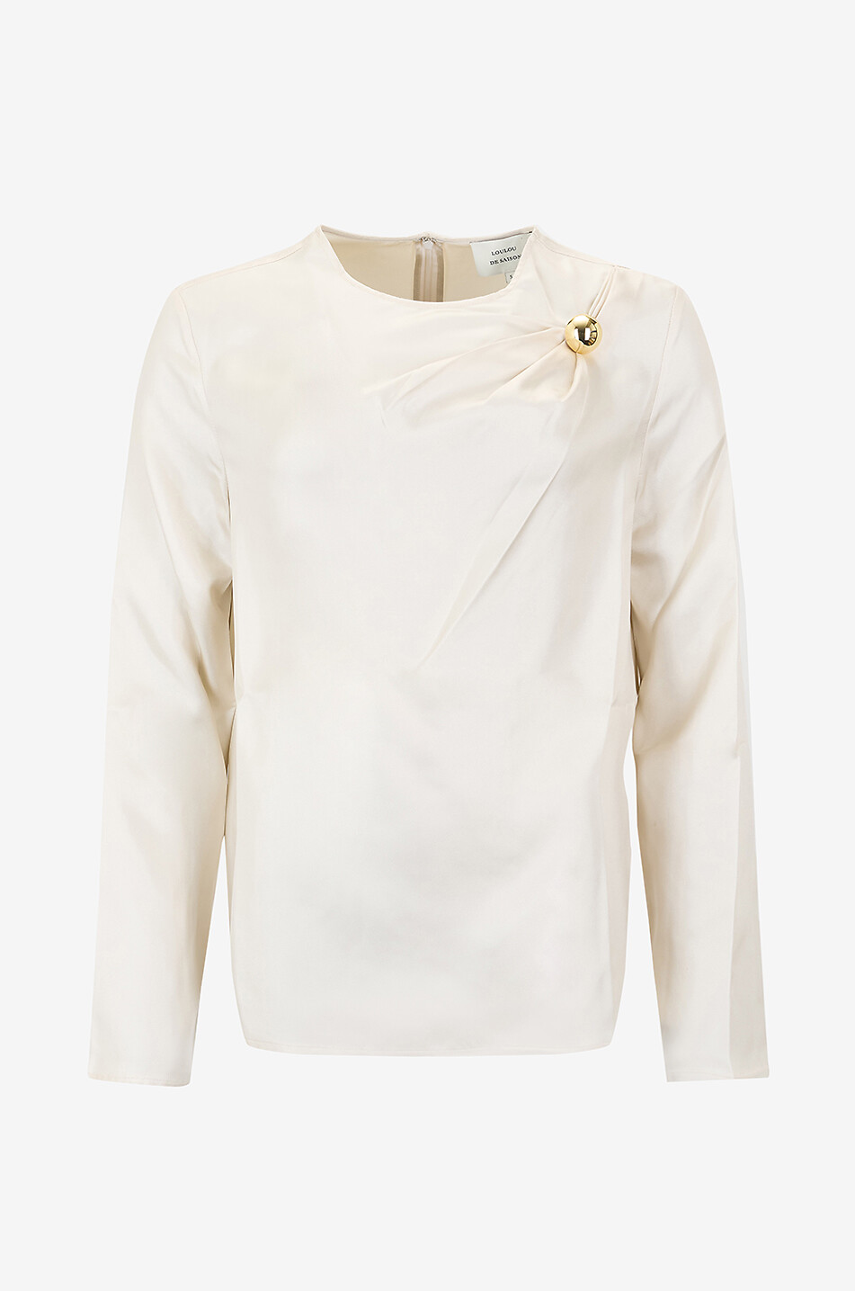 LOULOU DE SAISON Top drapé manches longues en sergé de soie Azae Femme BLANC CASSE 1