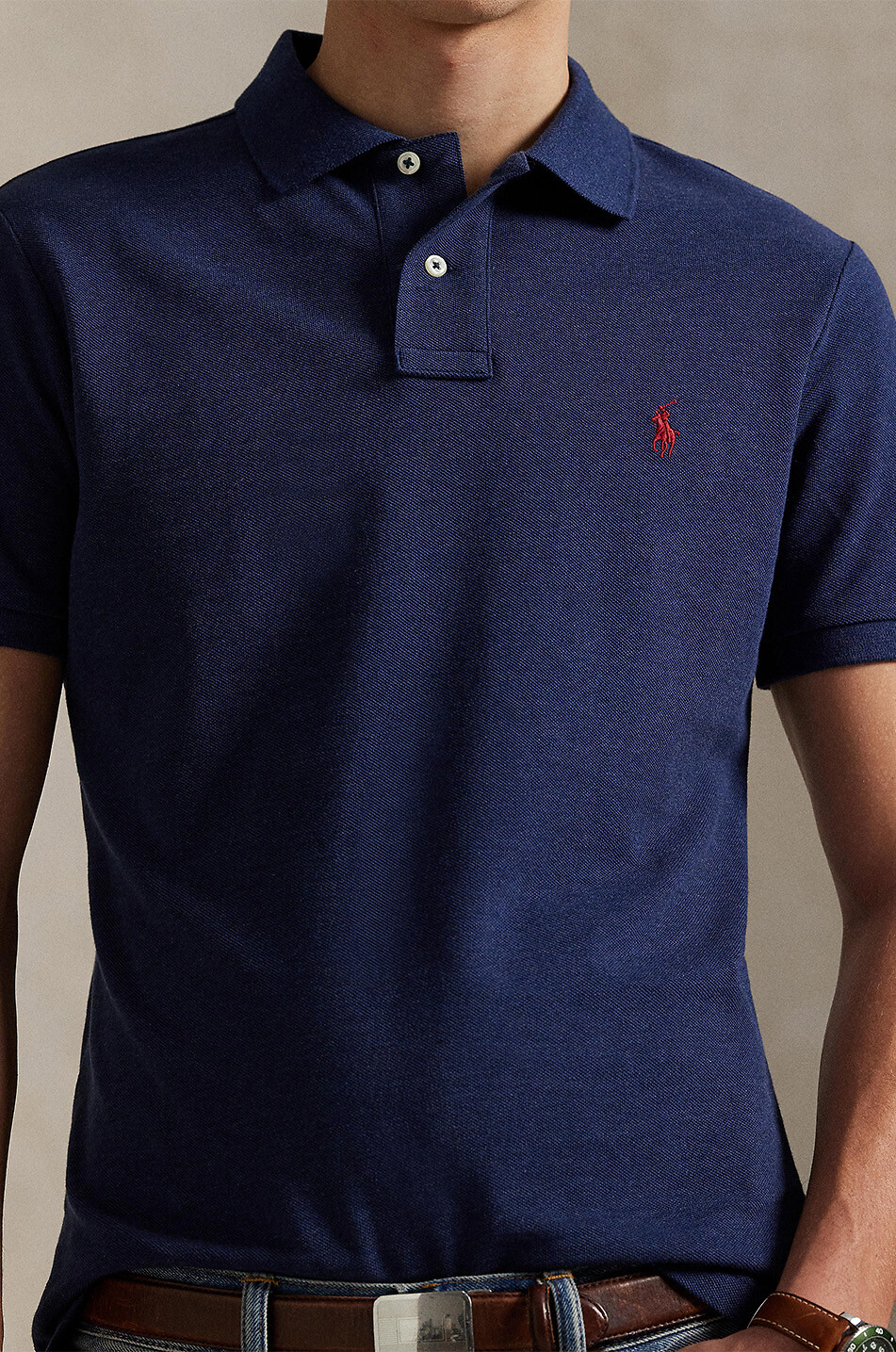 POLO RALPH LAUREN Custom Slim Fit Pony embroidered piqué cotton polo shirt Men DARK BLUE 4