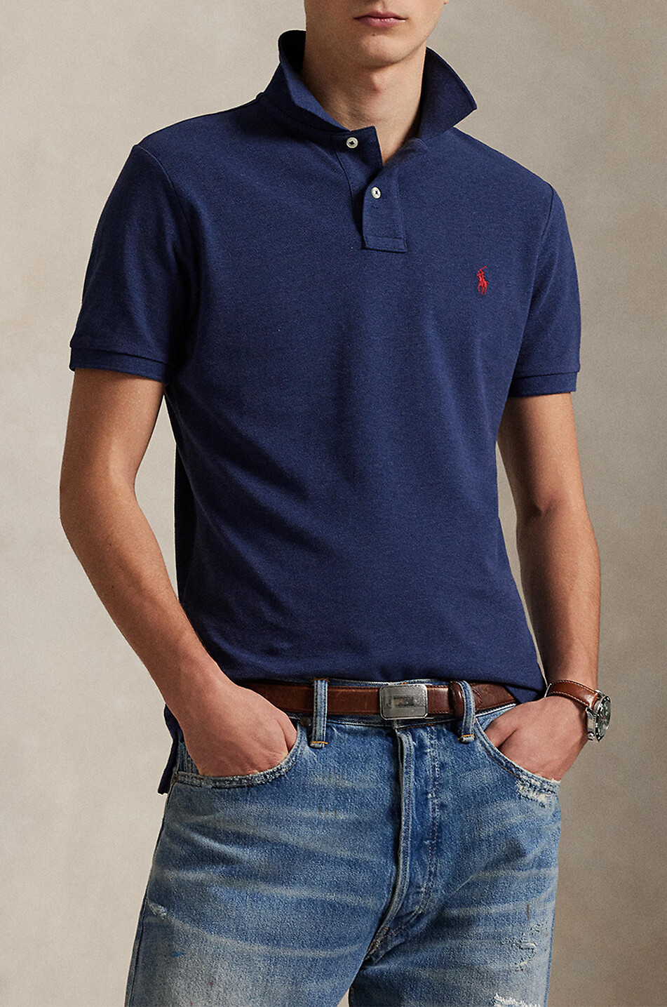 POLO RALPH LAUREN Custom Slim Fit Pony embroidered piqué cotton polo shirt Men DARK BLUE 6