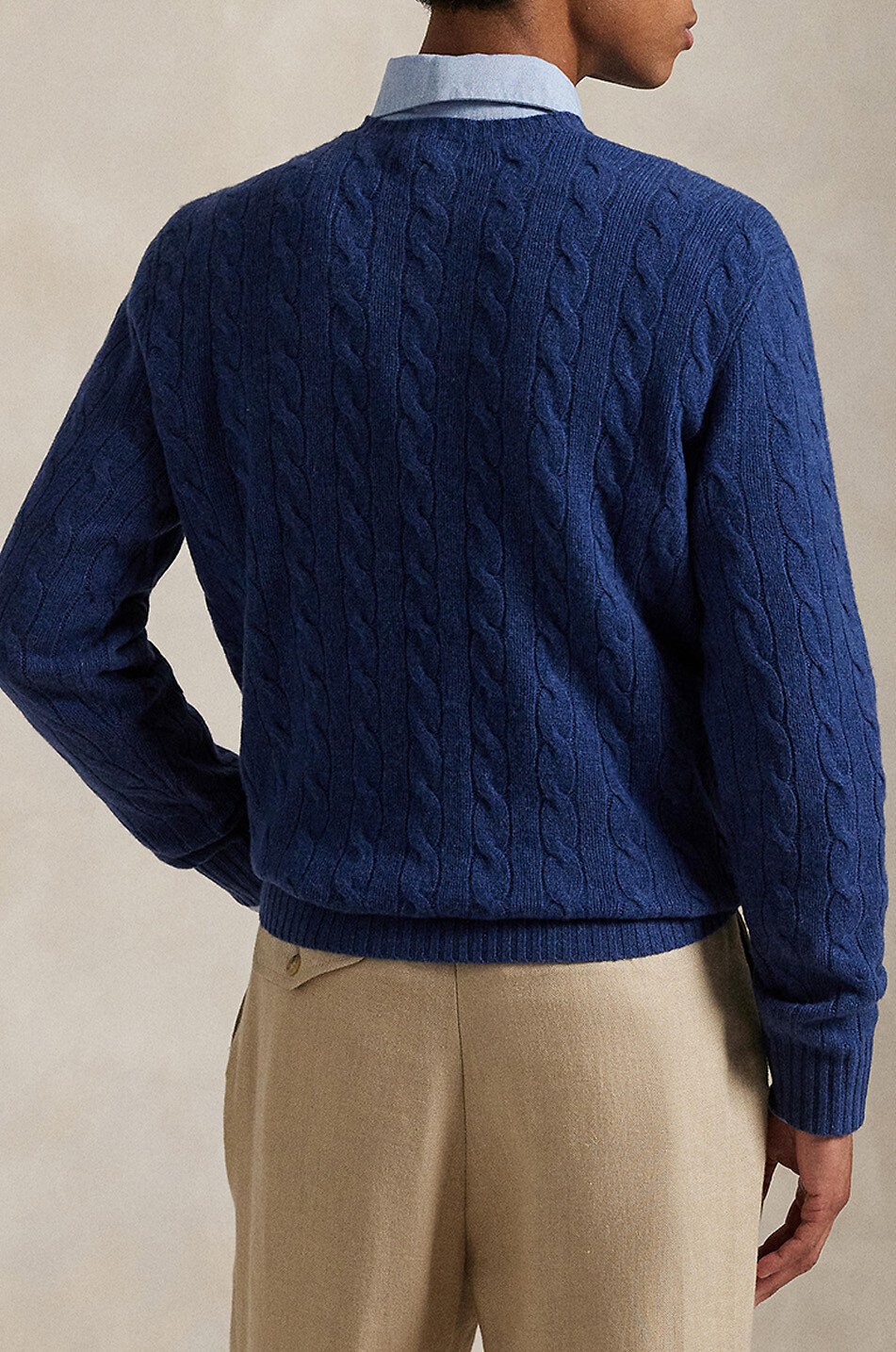 POLO RALPH LAUREN Pony crewneck cable-knit jumper in wool and cashmere Men DARK BLUE 3