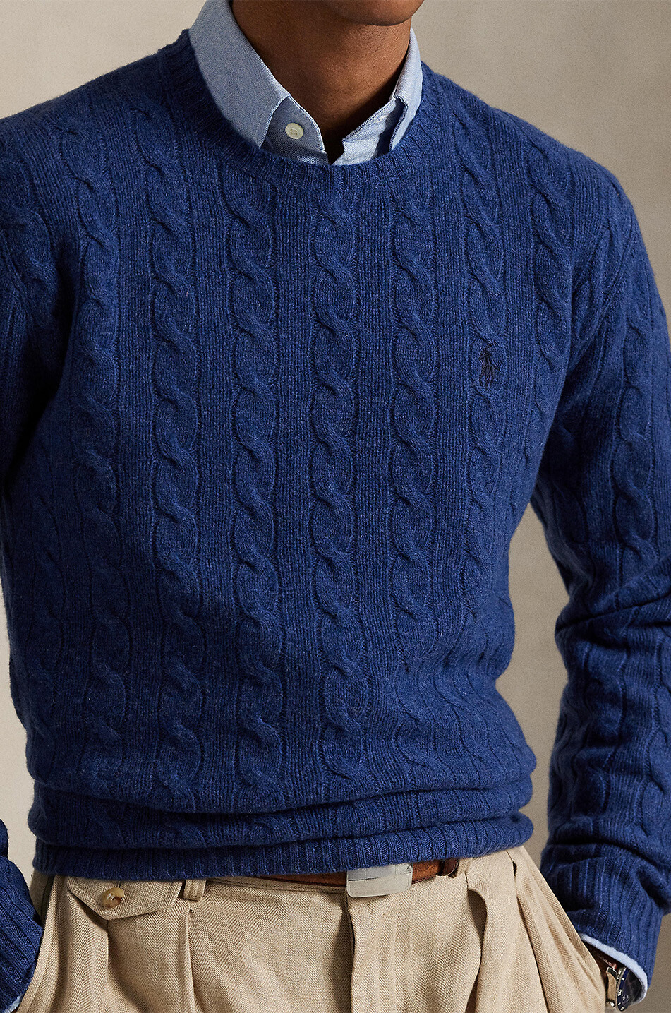 POLO RALPH LAUREN Pony crewneck cable-knit jumper in wool and cashmere Men DARK BLUE 4