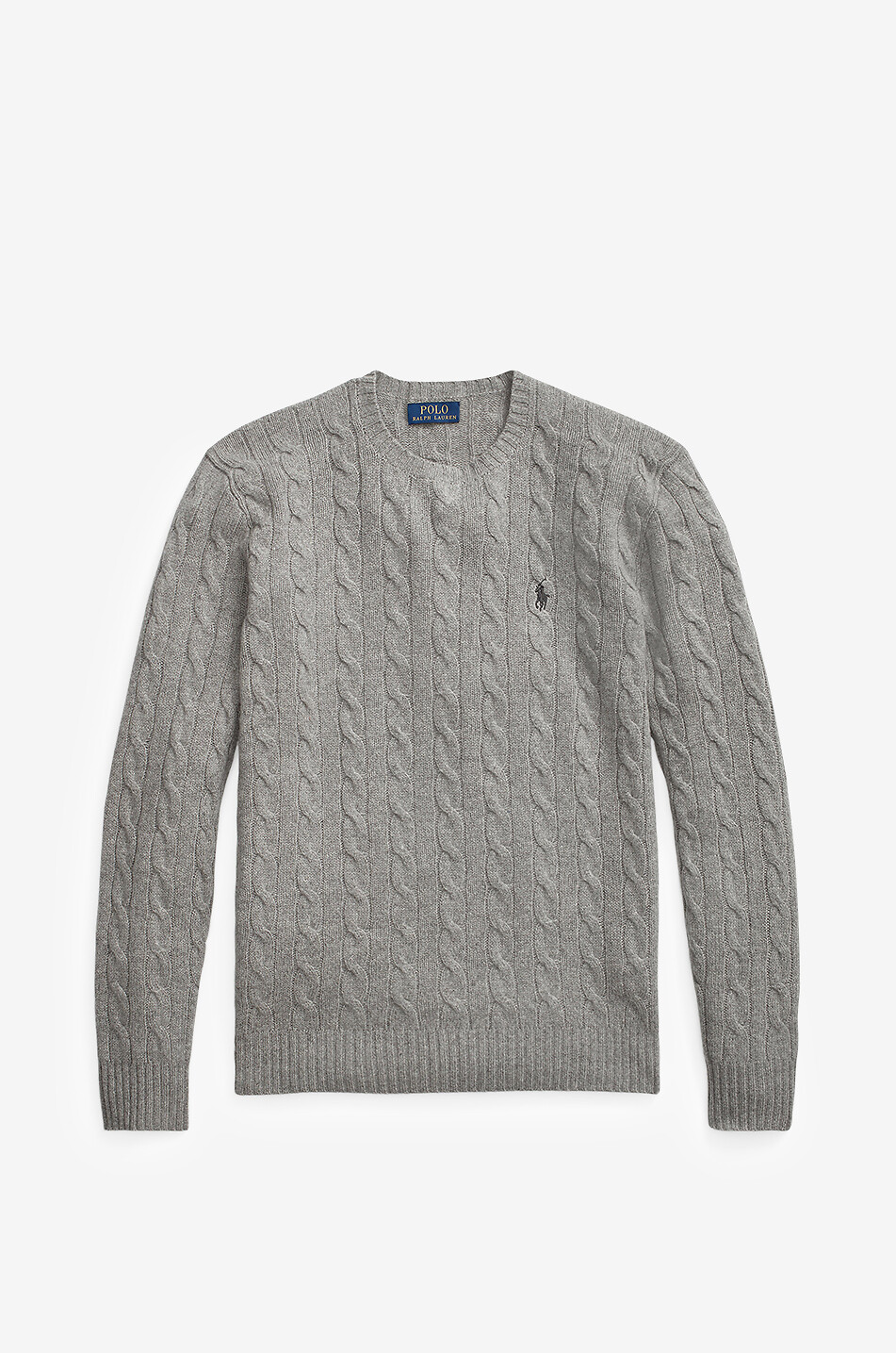 POLO RALPH LAUREN Pony crewneck cable-knit jumper in wool and cashmere Men GREY 1