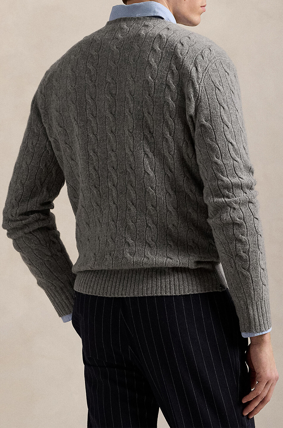 POLO RALPH LAUREN Pony crewneck cable-knit jumper in wool and cashmere Men GREY 3