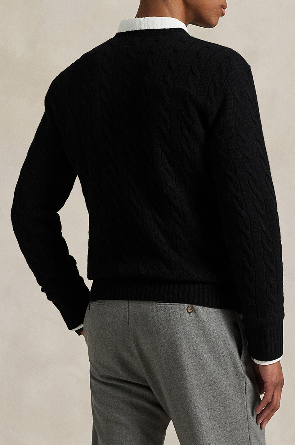 POLO RALPH LAUREN Pony crewneck cable-knit jumper in wool and cashmere Men BLACK 3