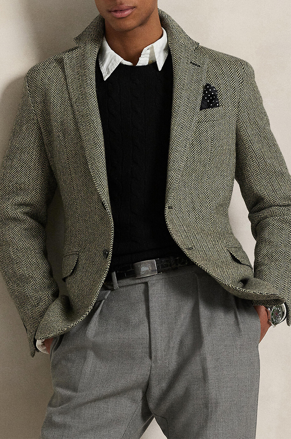 POLO RALPH LAUREN Pony crewneck cable-knit jumper in wool and cashmere Men BLACK 5