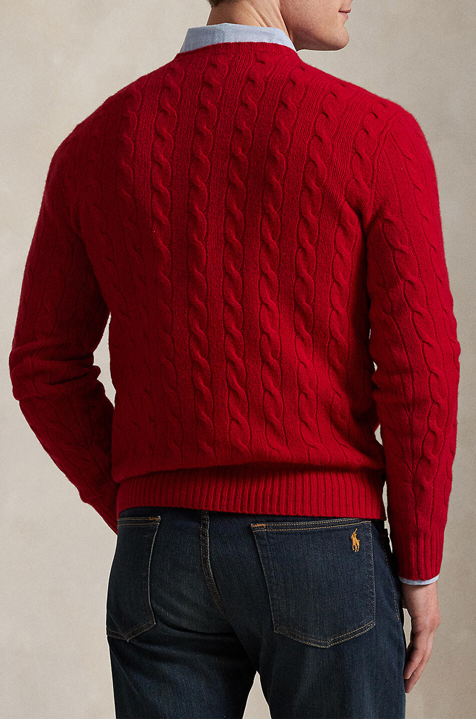 POLO RALPH LAUREN Pony crewneck cable-knit jumper in wool and cashmere Men RED 3