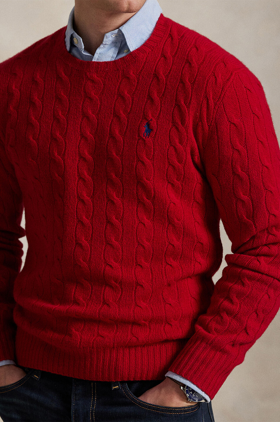 POLO RALPH LAUREN Pony crewneck cable-knit jumper in wool and cashmere Men RED 4