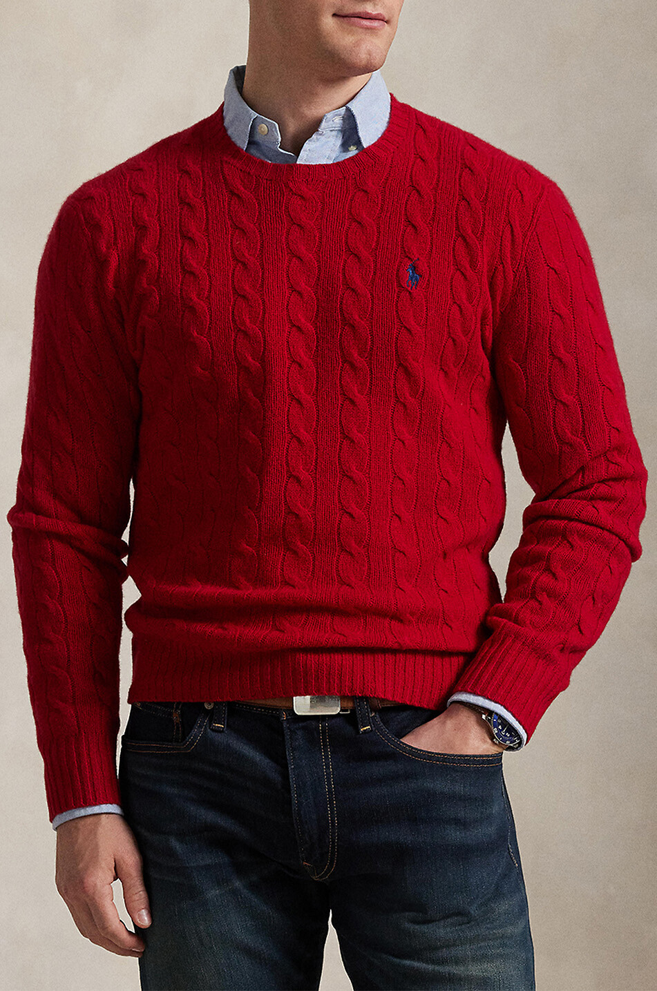 POLO RALPH LAUREN Pony crewneck cable-knit jumper in wool and cashmere Men RED 5