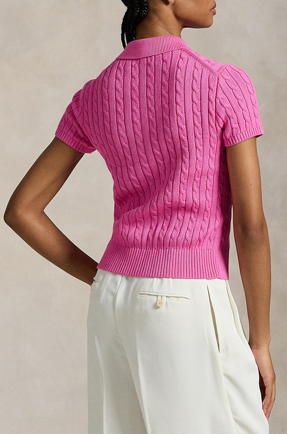 POLO RALPH LAUREN Pony short-sleeved cotton cable-knit cardigan Women PINK 3