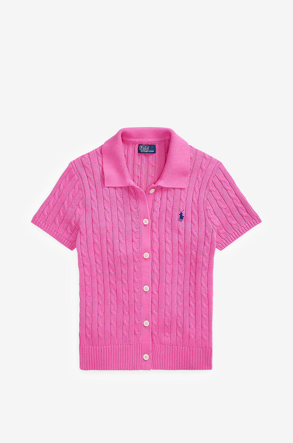 POLO RALPH LAUREN Pony short-sleeved cotton cable-knit cardigan Women PINK 1