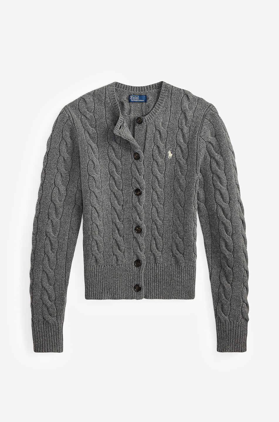 Pony crewneck cable-knit wool and cashmere cardigan