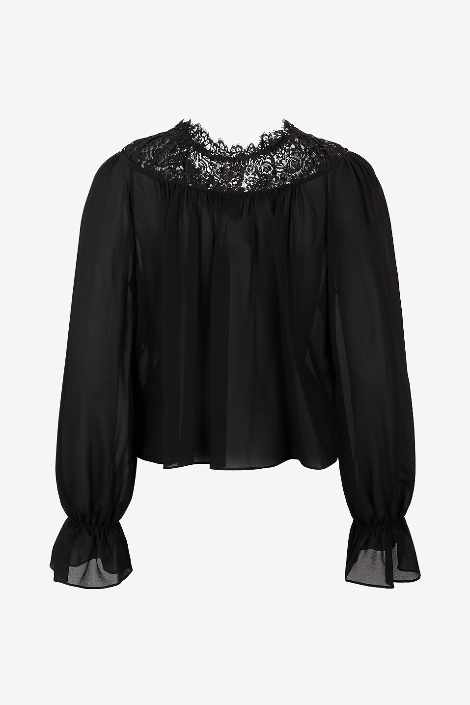 CHLOE Gathered silk georgette and lace blouse Women BLACK 2