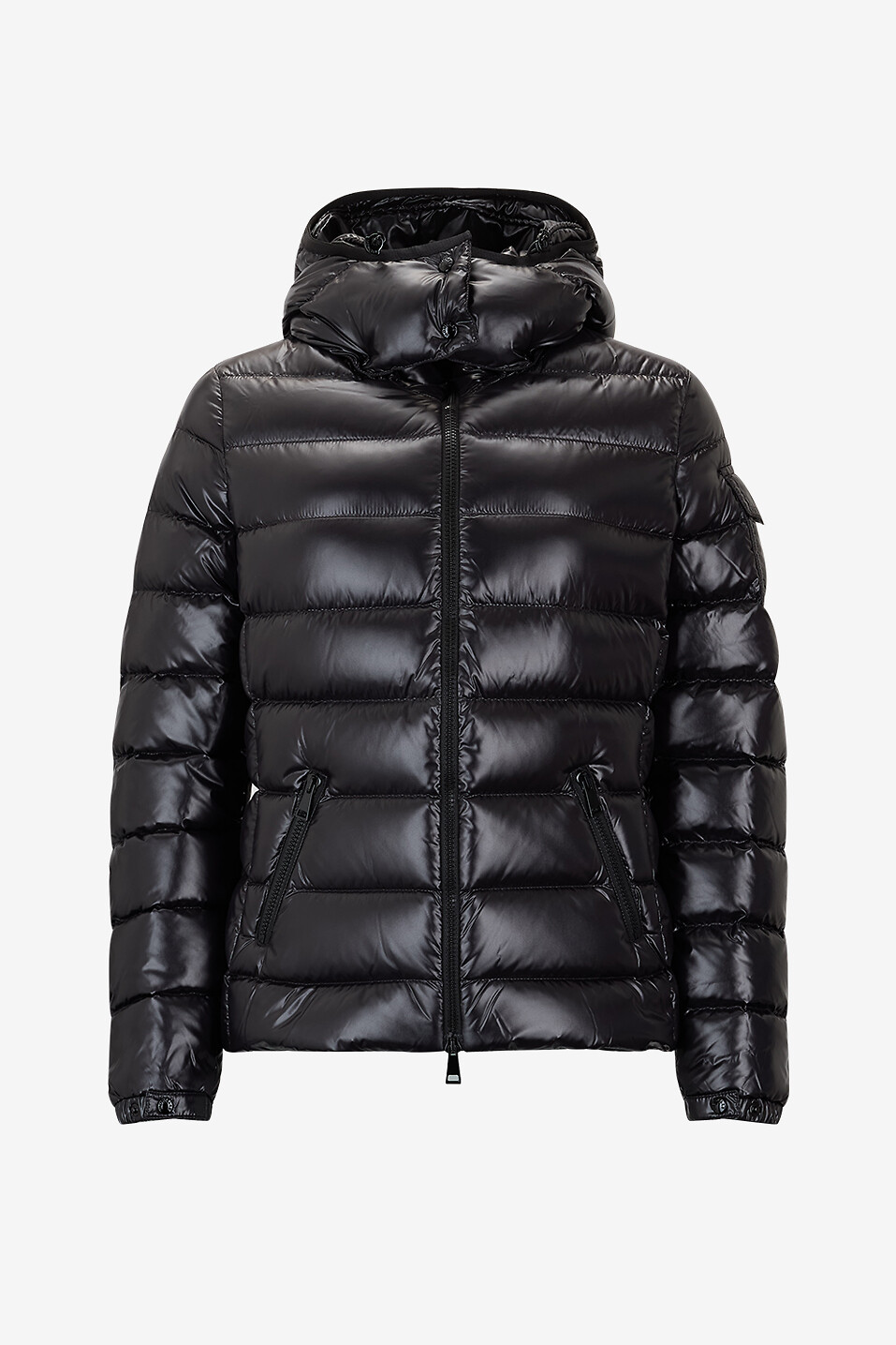 MONCLER Kurze taillierte Daunenjacke aus Lack-Nylon Bady Damen SCHWARZ 1