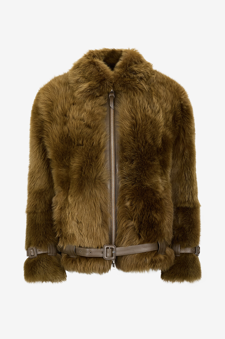 TOM FORD Blouson en peau lainée et cuir nappa Femme VERT 1