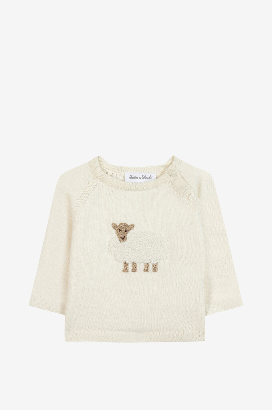TARTINE ET CHOCOLAT Sheep embellished cotton and cashmere baby jumper Baby EGGSHELL 1