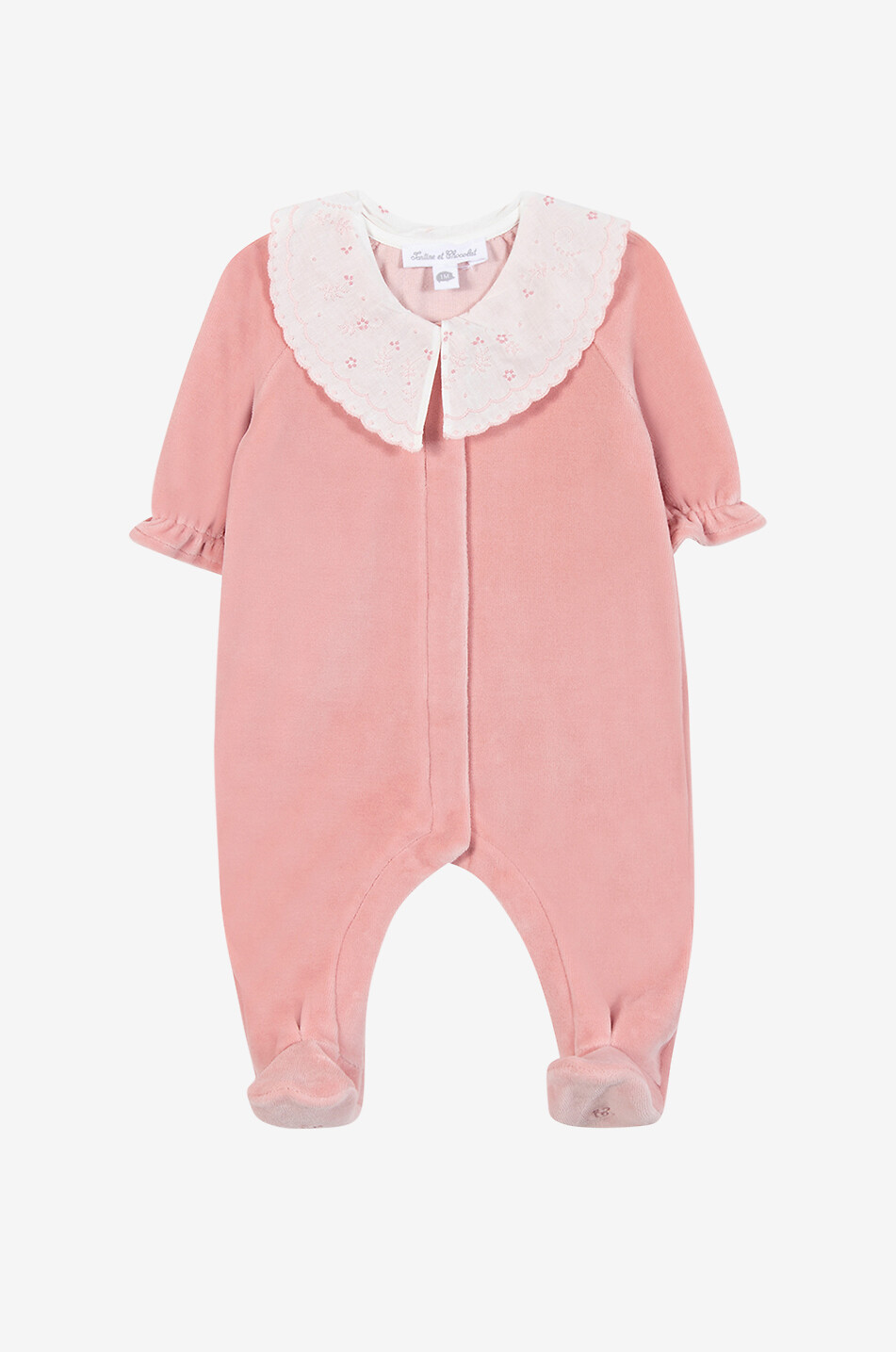 TARTINE ET CHOCOLAT Pyjama bébé en velours à col brodé fleurs Bébé ROSE 1