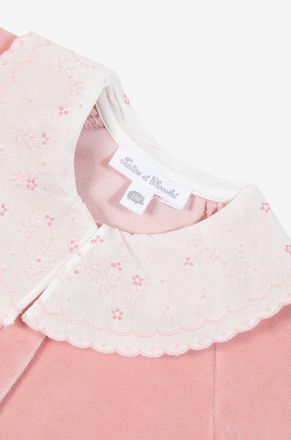 TARTINE ET CHOCOLAT Pyjama bébé en velours à col brodé fleurs Bébé ROSE 3