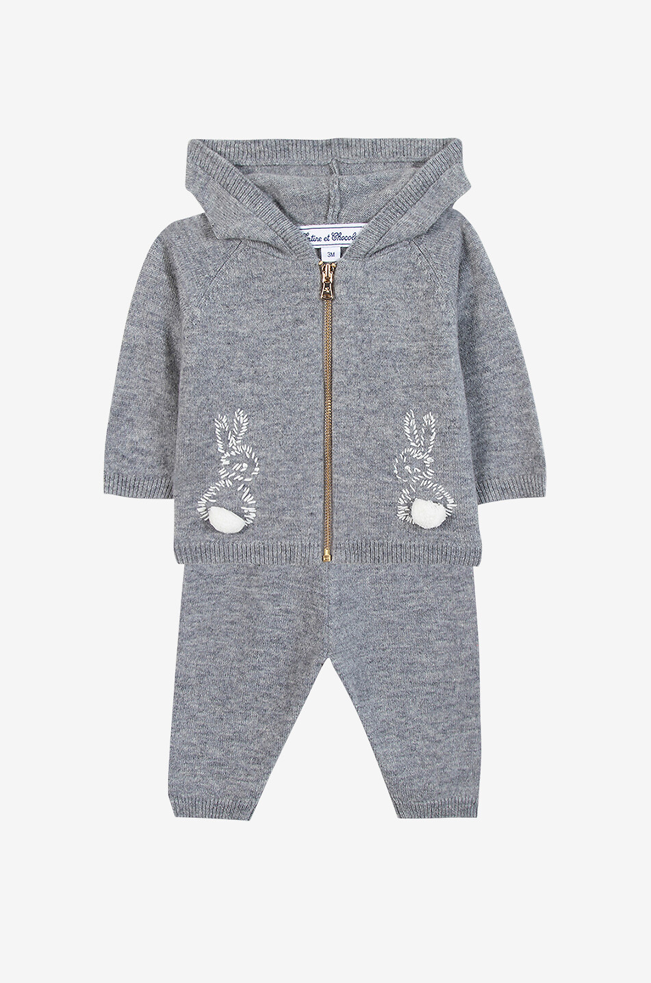 TARTINE ET CHOCOLAT Rabbit embroidered wool and cashmere baby jogging suit Baby MEDIUM GREY 1