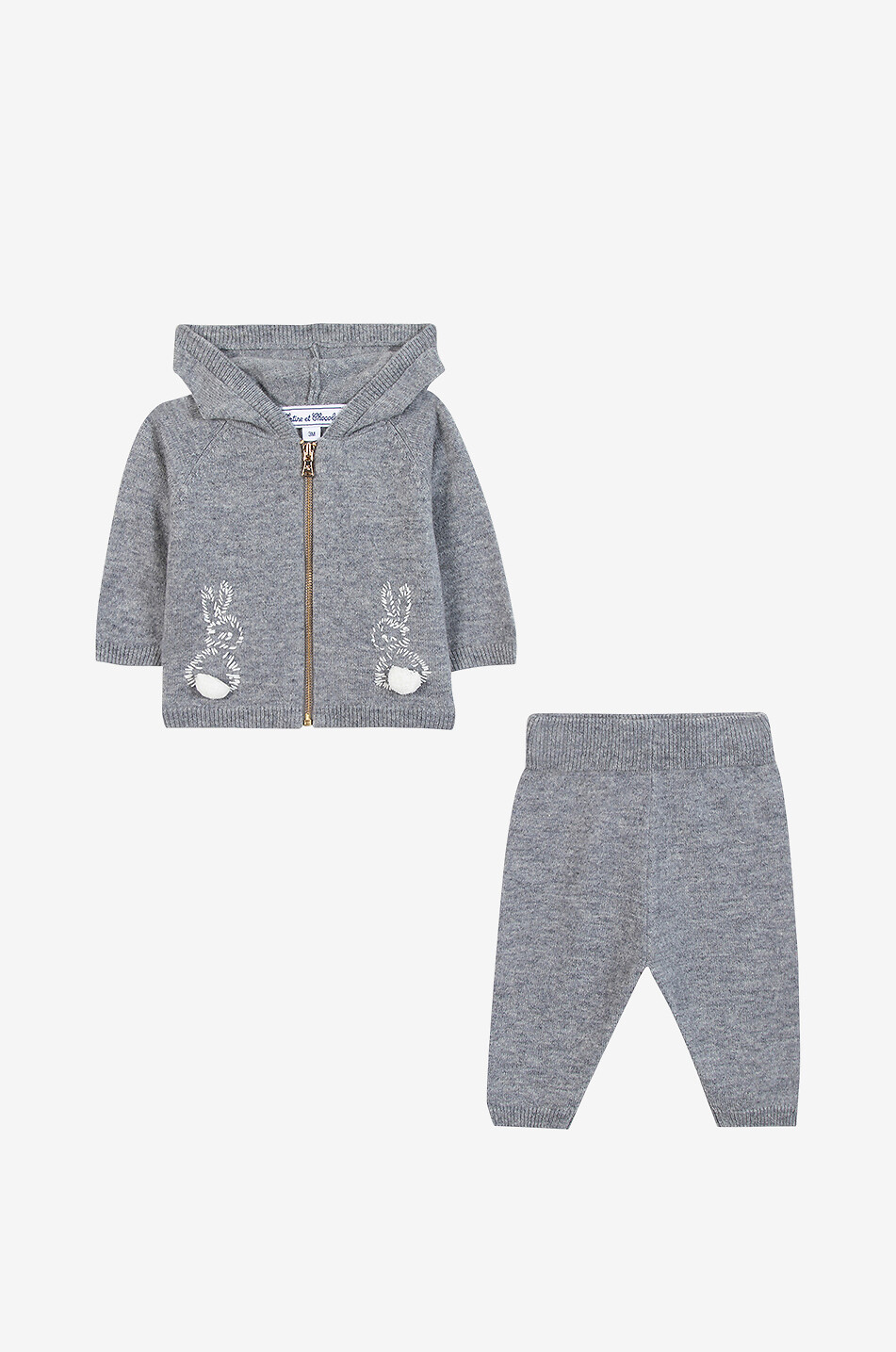 TARTINE ET CHOCOLAT Rabbit embroidered wool and cashmere baby jogging suit Baby MEDIUM GREY 2