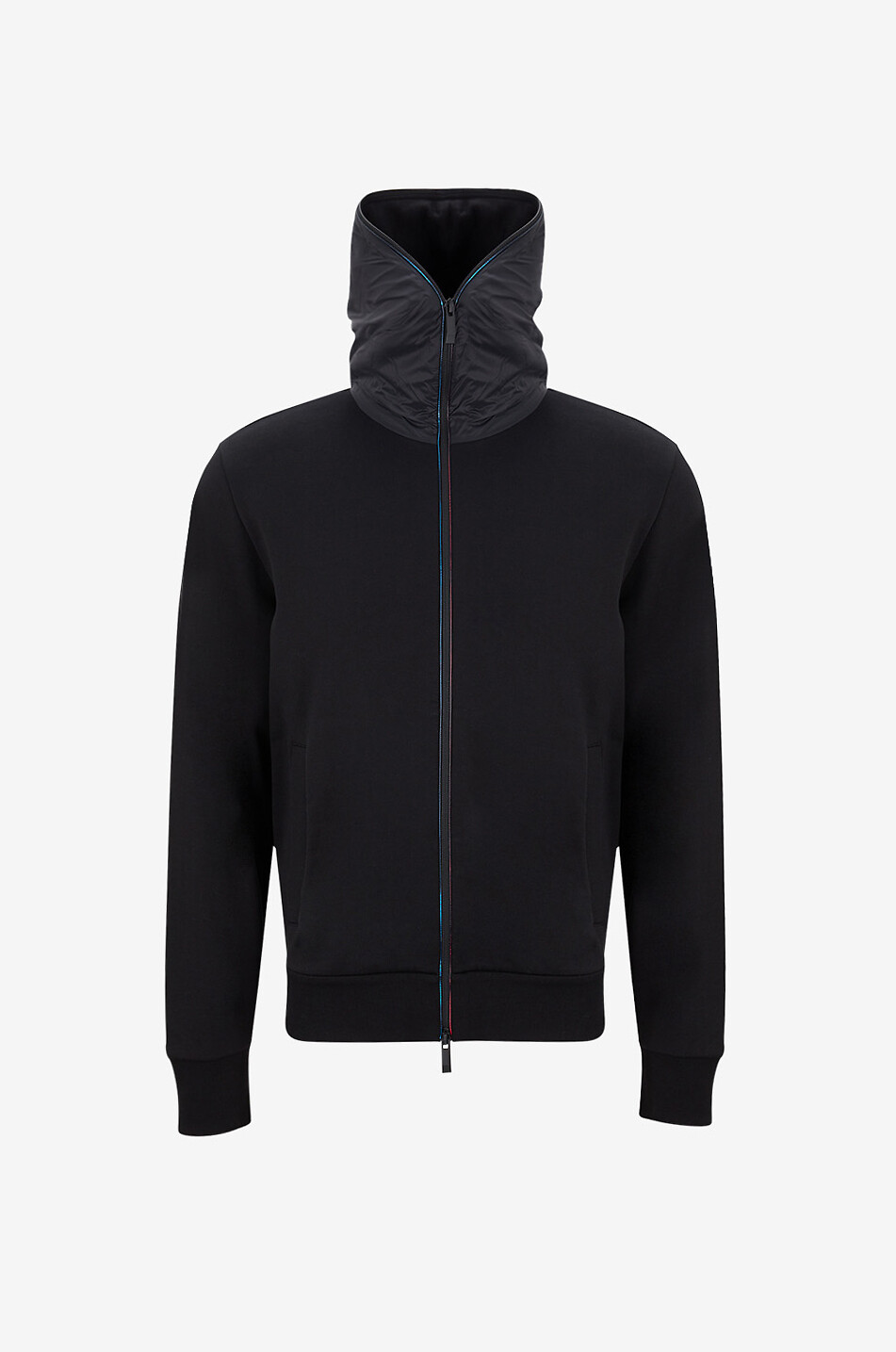 Full-zip sweatshirt with nylon hood and reflective piping