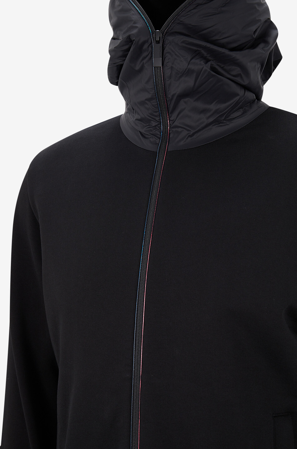 MONCLER Full-zip sweatshirt with nylon hood and reflective piping Men BLACK 3