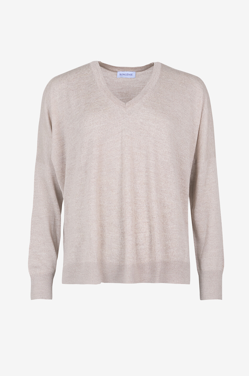 BONGÉNIE Pull fin ample à col V en laine vierge Tasmania Femme BEIGE 1