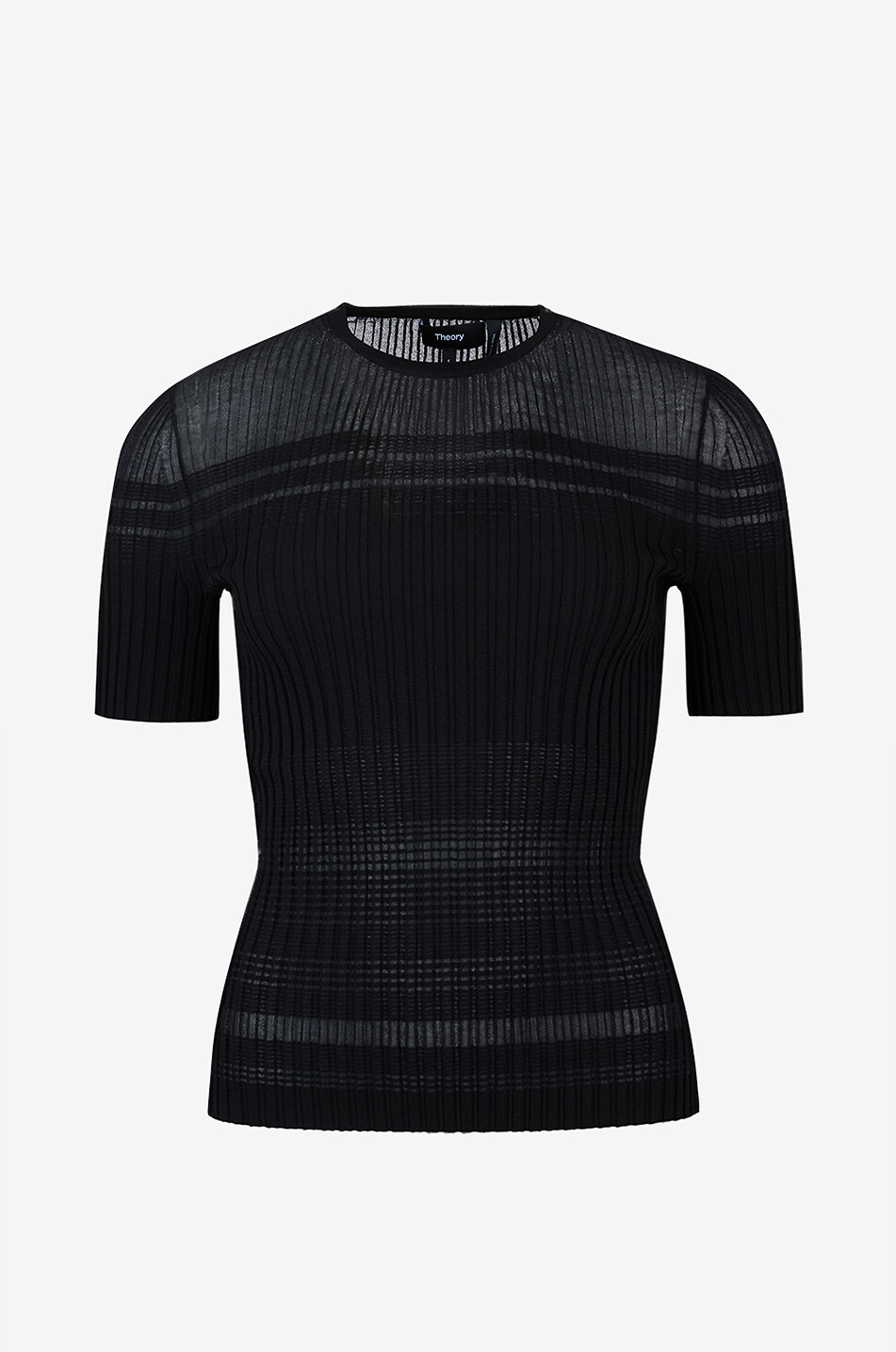 THEORY Top manches courtes en jersey transparent Sheer stripe Femme NOIR 1