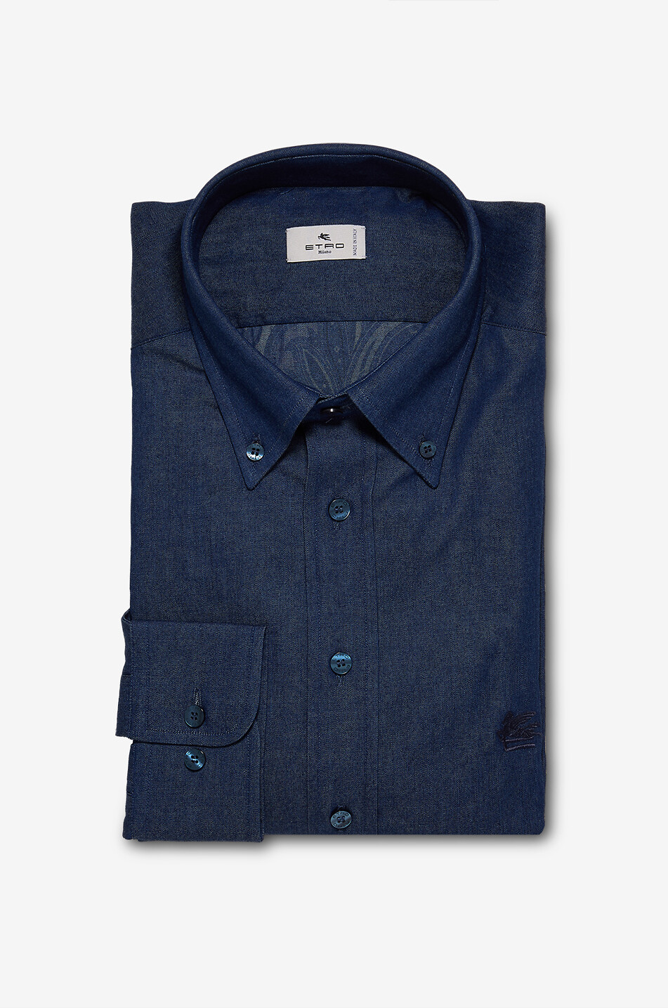 Chemise à col boutonné en chambray Pegaso - ETRO - BLEU MOYEN - Bongénie