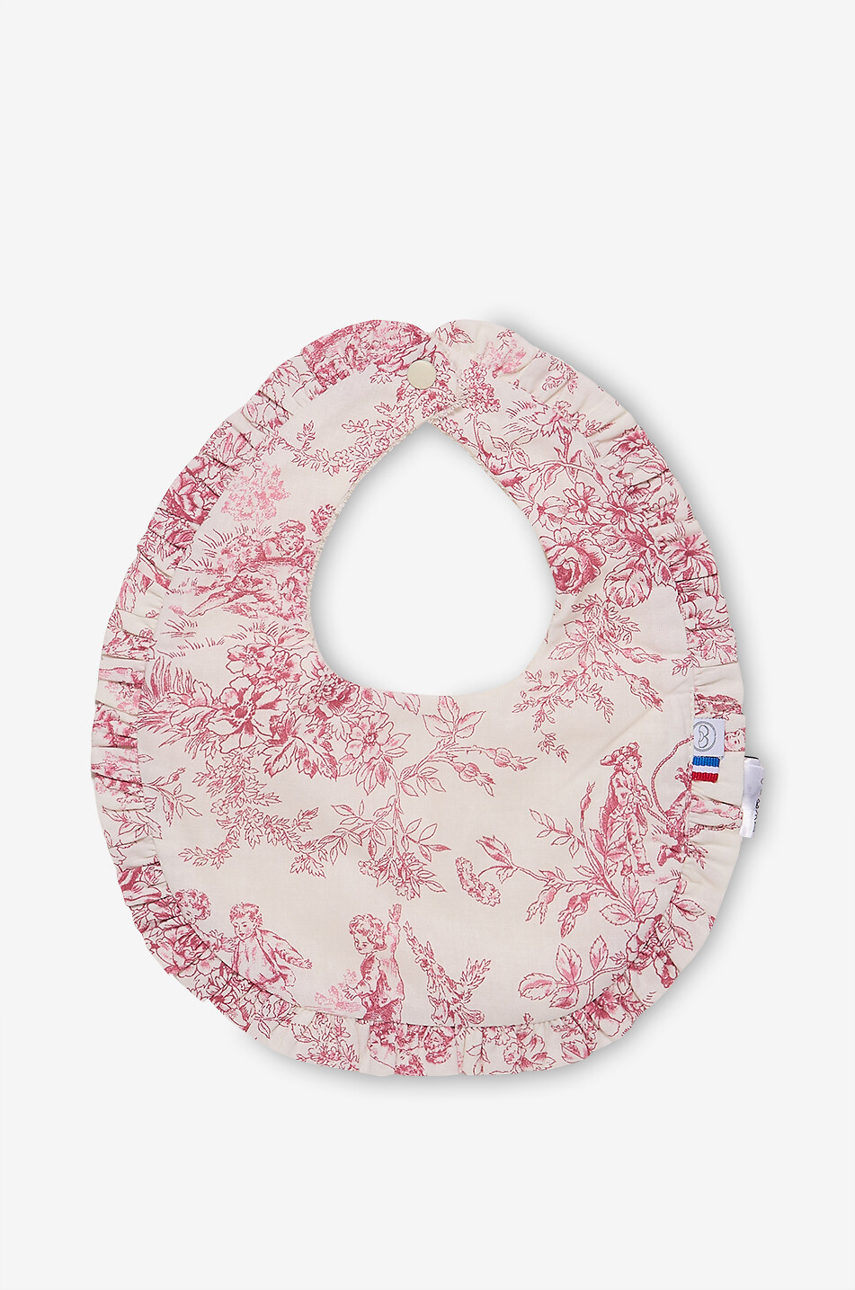 LES SONGES DE CELESTE Cotton baby bib with ruffled Toile de Jouy Baby PINK 1