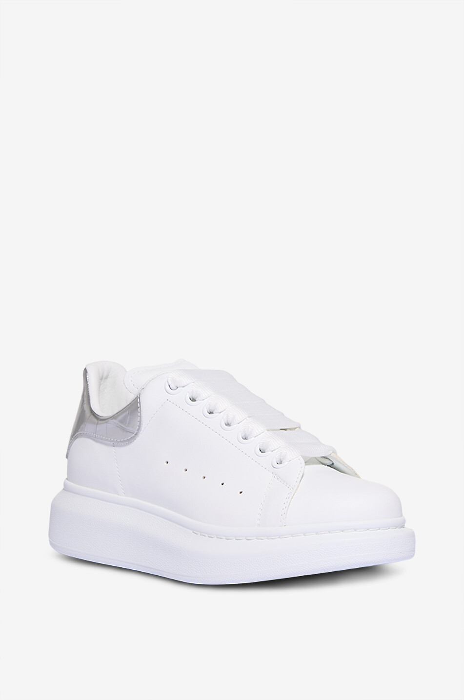 Oversize smooth and metallic leather low-top lace-up sneakers