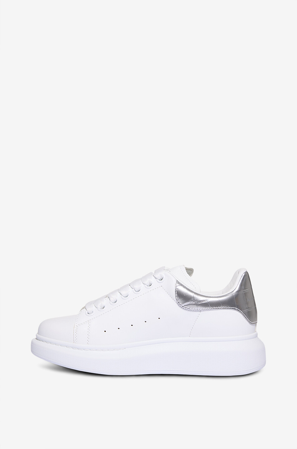Oversize smooth and metallic leather low-top lace-up sneakers