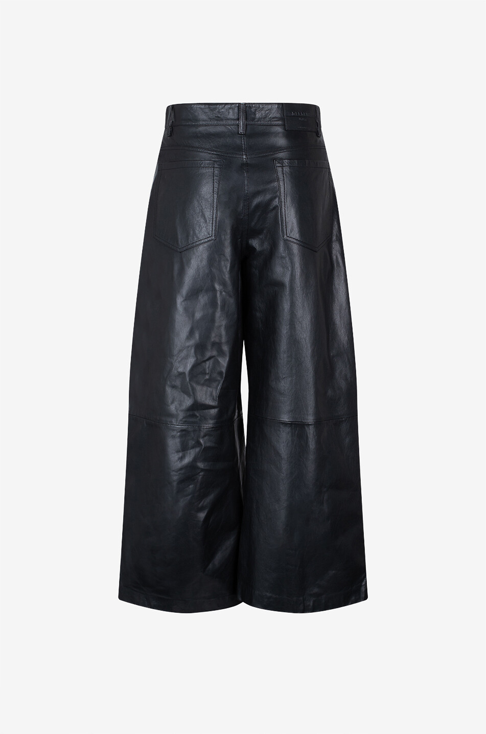 Pantalon large raccourci en cuir nappa Blanc