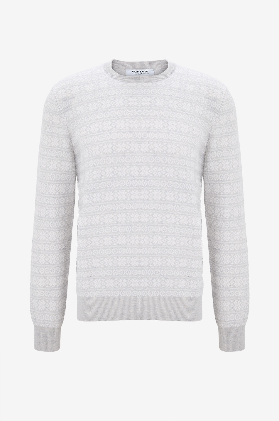 GRAN SASSO Jacquard-Pullover mit Rundhalsausschnitt aus Kaschmir Herren HELLGRAU 1